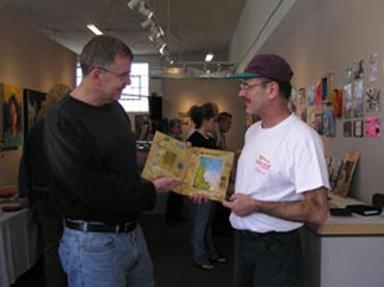 Photo loading. Meeting an artist at a Modesto Art Museum event.